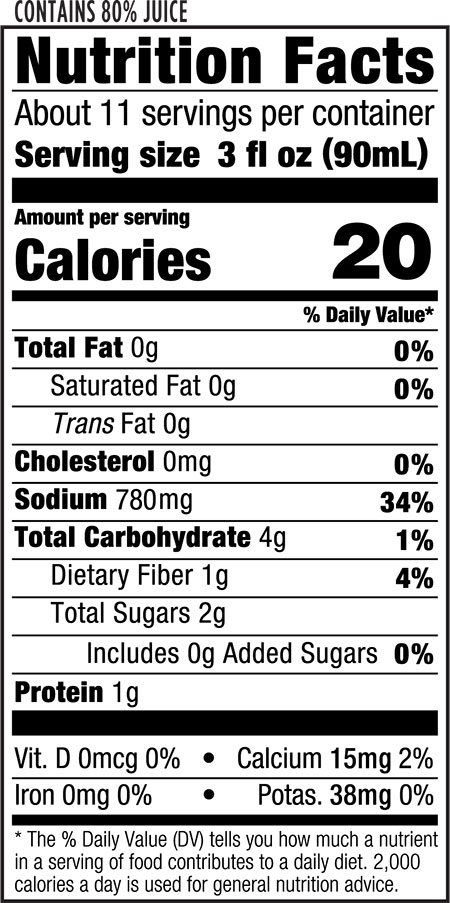 Nutrition Facts for Bloody Mary Mix