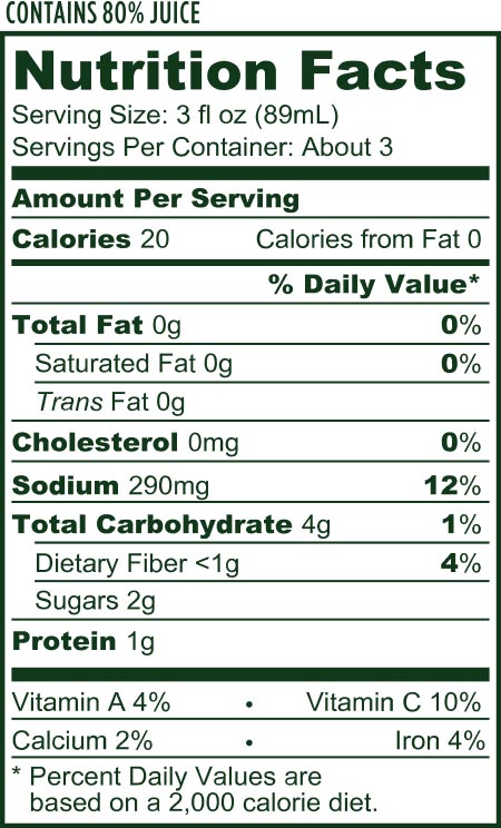 Nutrition Facts for Bloody Mary Mix