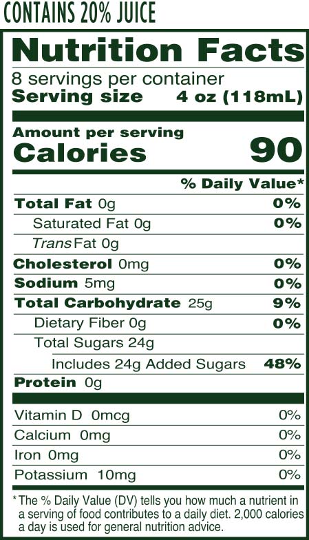 Nutritional Label for Zing Zang Sweet & Sour Mix